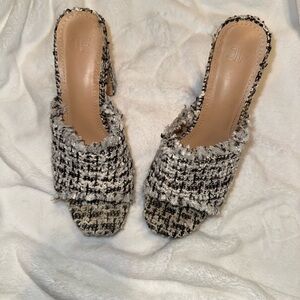 JustFab Black and White Tweed Mules